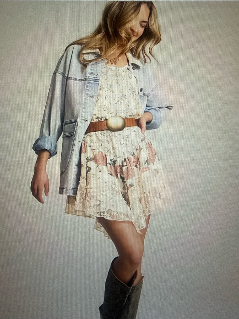 Buckle Cream Floral Lace Tiered Mini Dress with Pink Accents